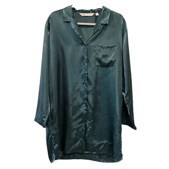 Victoria's Secret Other - Vintage Victorias Secret Button Green Nightgown Sleep Shirt Liquid Satin M 90’s